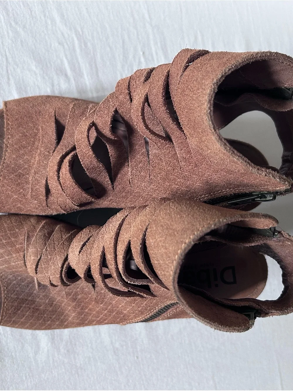 Diba Brown Suede Open-Toe Strappy Wedge Sandals with Side Zipper
